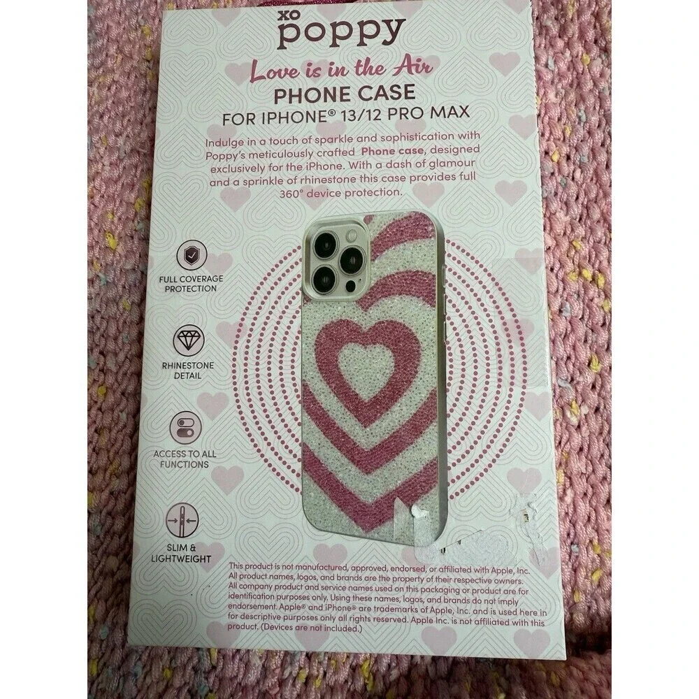 xo poppy iPhone 13 / 12 Pro Max Case MAGSAFE Rhinestone Pink Heart Glitter New